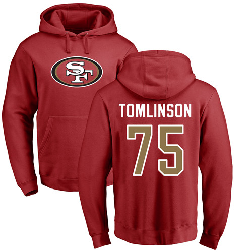 Men San Francisco 49ers Red Laken Tomlinson Name and Number Logo #75 Pullover NFL Hoodie Sweatshirts->san francisco 49ers->NFL Jersey